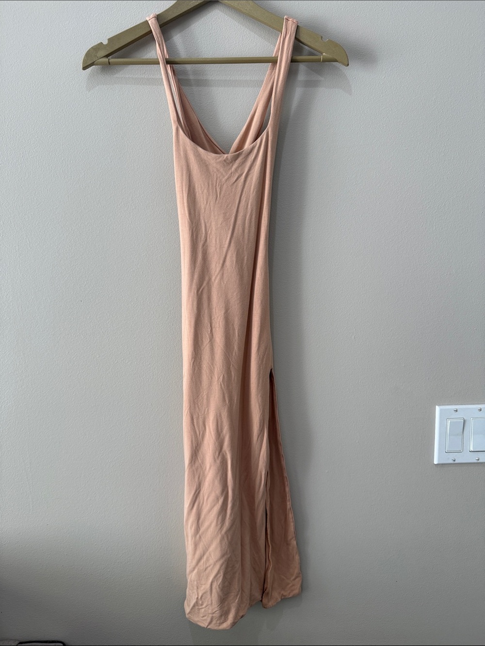 Oh Polly Peach-Tan Cris-cross Maxi Dress with Side Slit size 4